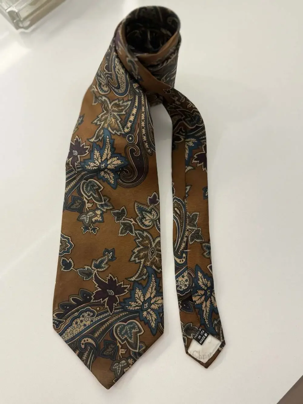 Christian Dior Monsieur Brown Paisley Silk Tie